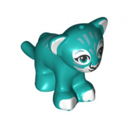 Lion / Tiger, Friends / Elves, Cub with Dark Azure Eyes, White Nose, White Paws and Metal Blue Stripes Pattern: {ярко синьо-зелен}