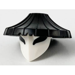 Minifigure, Headgear Hat, Conical Asian with Raised Center and White Mask With Large Black Eyes Pattern: {черен}