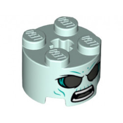 Brick, Round 2 x 2 with Axle Hole with Large Pearl Dark Gray Eyes, Dark Turquoise Contour Lines and Open Mouth with White Teeth Pattern : {аквамарин}