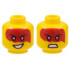 Minifigure, Head Dual Sided Female, Large Red Tattoo, Magenta Eyes, Peach Lips, Smile / Scowl Pattern (Harumi) - Hollow Stud: {ярко жълт}