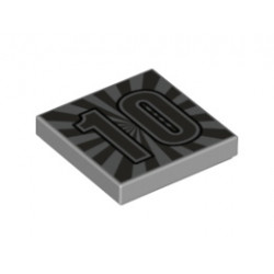 Tile 2 x 2 with Groove with Silver Number 10 and Radiating Beams Pattern: {умерено каменно сив}