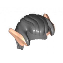 Minifigure, Hair Short, Swept Back with Light Nougat Elf Ears Pattern: {тъмно каменно сив}