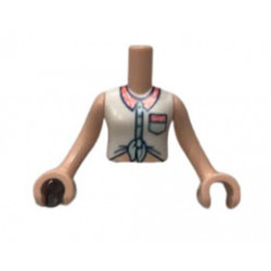 Torso Mini Doll Friends White Tied Sleeveless Shirt, Coral Collar and Pocket Pattern, Light Nougat Arms with Hands: {светло нуга}