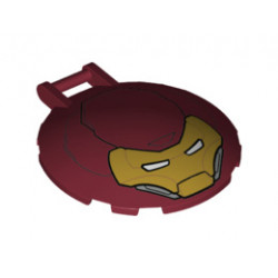 Dish 6 x 6 Inverted - No Studs with Handle with Gold Iron Man Mask with White Eye Slits Pattern: {нов тъмно червен}