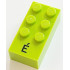 Brick, Braille 2 x 4 with 6 Studs with Black Capital Letter E with Acute (É) Pattern (dots-123456 ⠿) (French with Antoine Numbers): {ярко жълто-зелен}