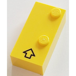 Brick, Braille 2 x 4 with 2 Studs with Black Arrow / Capital Prefix Pattern (dots-46 ⠨): {ярко жълт}