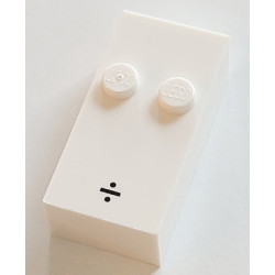Brick, Braille 2 x 4 with 2 Studs with Black Division Sign (÷) Pattern (dots-25 ⠒): {бял}