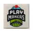 Tile 2 x 2 with Groove with Bicycle Wheel, Red Ball and PLAY MAKERS Logo Pattern: {бял}