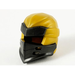 Minifigure, Headgear Ninjago Wrap Type 7 with 4 Slits on Front with Molded Pearl Dark Gray Armor Pattern: {топло златист}