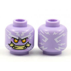 Minifigure, Head Alien White Tattoos, Bright Light Orange Eyes, Tan Teeth and Tusks Pattern - Hollow Stud: {лавандулов}