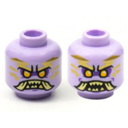 Minifigure, Head Dual Sided Gold Tattoos, Bright Light Orange Eyes, Tan Teeth and Tusks, Closed Mouth / Open Mouth Pattern - Hollow Stud : {лавандулов}