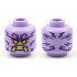 Minifigure, Head Alien Medium Lavender Tattoos, Bright Light Orange Eyes, Tan Teeth and Tusks Pattern - Hollow Stud: {лавандулов}