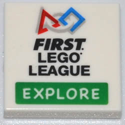 Tile 2 x 2 with Groove with FIRST LEGO LEAGUE EXPLORE Pattern: {бял}