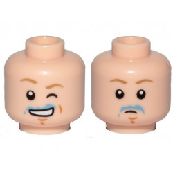 Minifigure, Head Dual Sided Dark Tan Eyebrows, Chin Dimple, Blue Milk Stains, Open Mouth Smile and Wink / Sad Pattern (SW Luke Skywalker) - Hollow Stud : {светло нуга}