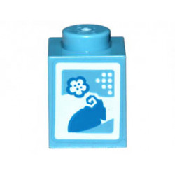 Brick 1 x 1 with SW Bantha and Flower Pattern (Milk Carton): {умерено син}