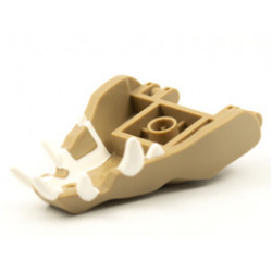 Dragon Head (Ninjago) Jaw with 2 Bar Handles on Back - Closed Ends with White Teeth Pattern: {пясъчно жълт}