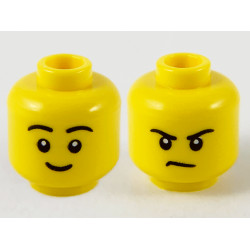 Minifigure, Head Dual Sided Black Eyebrows, Grin / Frown Pattern - Hollow Stud: {ярко жълт}