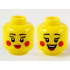 Minifigure, Head Dual Sided Female Black Eyebrows, Eyelashes, Red Lips and Circles on Cheeks, Grin / Open Mouth Smile with Top Teeth and Tongue Pattern - Hollow Stud: {ярко жълт}