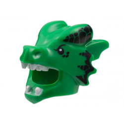 Minifigure, Headgear Head Cover, Costume Dragon with Black Eyes and Scales, White Teeth Pattern: {тъмно зелен}