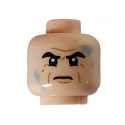 Minifigure, Head Black Eyebrows, Furrowed Brow, Crows Feet, Cheek Lines and Water Drops Pattern - Hollow Stud: {светло нуга}