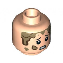 Minifigure, Head Dual Sided Child Female, Black Eyebrows, Dark Tan Mud Drops, Happy / Scared Pattern - Hollow Stud: {светло нуга}