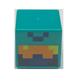 Minifigure, Head, Modified Cube with Pixelated Orange, Dark Blue and Black Face with Yellow Eyes Pattern (Minecraft Nether Adventurer) : {ярко синьо-зелен}