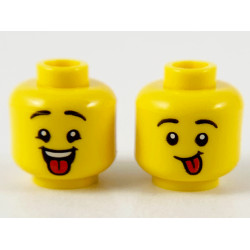 Minifigure, Head Dual Sided Child Black Eyebrows, Open Mouth with Red Tongue / Red Tongue Sticking Out Pattern - Hollow Stud: {ярко жълт}