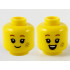 Minifigure, Head Dual Sided Child Reddish Brown Eyebrows, Dark Tan Scuff Mark, Grin / Open Mouth Smile with Top Teeth Pattern - Hollow Stud: {ярко жълт}