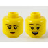 Minifigure, Head Dual Sided Female Dark Brown Eyebrows, Medium Nougat Freckles, Peach Lips, Neutral / Open Smile Pattern - Hollow Stud: {ярко жълт}