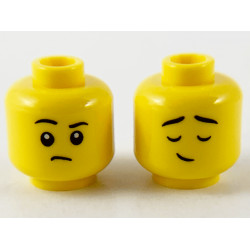 Minifigure, Head Dual Sided Child Black Eyebrows, Raised Right Eyebrow / Eyes Closed Raised Eyebrows Pattern - Hollow Stud: {ярко жълт}
