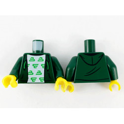 Torso Hoodie, White Shirt with Bright Green Blacktron 'B' Pattern / Dark Green Arms / Yellow Hands: {земно зелен}