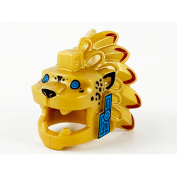Minifigure, Headgear Head Cover, Costume Aztec Jaguar Warrior with Dark Azure Eyes and Cheeks Pattern: {топло златист}