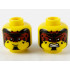 Minifigure, Head Dual Sided Black and Dark Red Forehead Makeup, Black Spots and Chin, Grin / Fierce with Fangs Pattern - Hollow Stud: {ярко жълт}