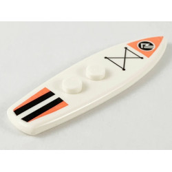 Minifigure, Utensil Surfboard Standard with Coral and Black Stripes and Sports Logo Pattern: {бял}