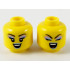 Minifigure, Head Dual Sided Female, Metallic Light Blue and Purple Eye Shadow and Lips, Open Smile / Singing Eyes Closed Open Mouth Pattern - Hollow Stud: {ярко жълт}