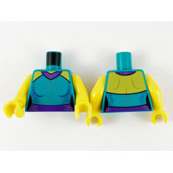 Torso Female Outline Dress, Yellow Shoulders, Dark Purple Collar and Belt, Silver and Dark Purple Dots Pattern / Yellow Arms / Yellow Hands: {ярко синьо-зелен}