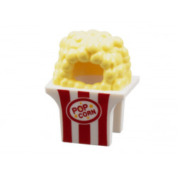 Minifigure, Headgear Head Cover, Costume Popcorn Box with Red Stripes and 'POPCORN' Pattern: {бял}