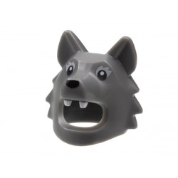 Minifigure, Headgear Head Cover, Costume Wolf / Dog with Black Eyes and Nose and White Teeth Pattern: {тъмно каменно сив}
