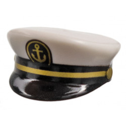 Minifigure, Headgear Cap, Captain with Sailor Black Visor, Gold Braid and Anchor Pattern: {бял}