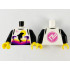 Torso Female Wetsuit with Yellow Sun, Black Dolphin, Dark Purple Palm Trees, Dark Pink Logo on Back Pattern / Black Arms / Yellow Hands: {бял}