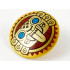 Minifigure, Shield Circular / Round Convex Face with Gold Jaguar Face on Dark Red Sun Background Pattern: {топло златист}
