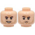 Minifigure, Head Dual Sided Dark Brown Eyebrows, Dark Tan Stubble Beard, Medium Nougat Chin Dimple, Lopsided Open Mouth Smile / Frown Pattern - Hollow Stud : {светло нуга}