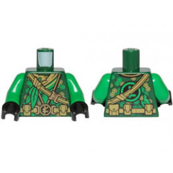 Torso Ninjago Robe, Dark Tan Undershirt, Belt, Ropes, Pouches and Green Leaves Pattern / Green Arms / Black Hands: {земно зелен}
