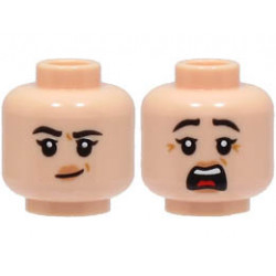 Minifigure, Head Dual Sided Female Black Eyebrows, Nougat Lips, Medium Nougat Dimples, Lopsided Grin / Scared with Open Mouth Pattern - Hollow Stud : {светло нуга}