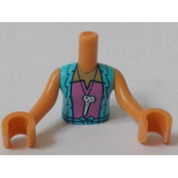Torso Mini Doll Friends Medium Azure Vest with Ruffles over Dark Pink Top with Scissors Pattern, Nougat Arms with Hands : {нуга}