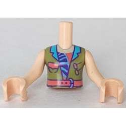 Torso Mini Doll Friends Olive Green Jacket, Dark Pink Belt and Medium Azure Collar Pattern, Light Nougat Arms with Hands : {светло нуга}