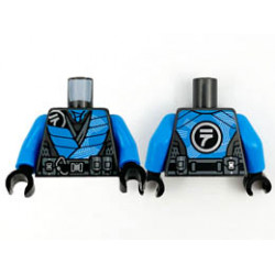 Torso Tunic Pearl Dark Gray Ninjago Logogram N, Dark Azure Panels, Dark Bluish Gray Mesh and Belt Pattern / Dark Azure Arms / Black Hands : {титаниево метален}