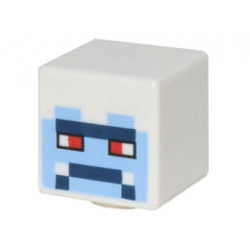 Minifigure, Head, Modified Cube with Pixelated Bright Light Blue Face, Red Eyes, and Dark Blue Mouth and Brow Pattern (Minecraft Yeti) : {бял}