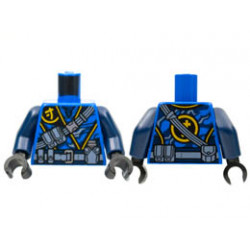 Torso Tunic, Yellow Ninjago Logogram J, Dark Bluish Gray Belts and Pouches Pattern / Dark Blue Arms / Black Hands: {ярко син}