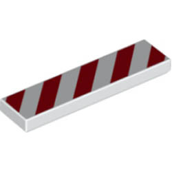 Tile 1 x 4 with Red and White Danger Stripes (White Corners) Pattern: {бял}